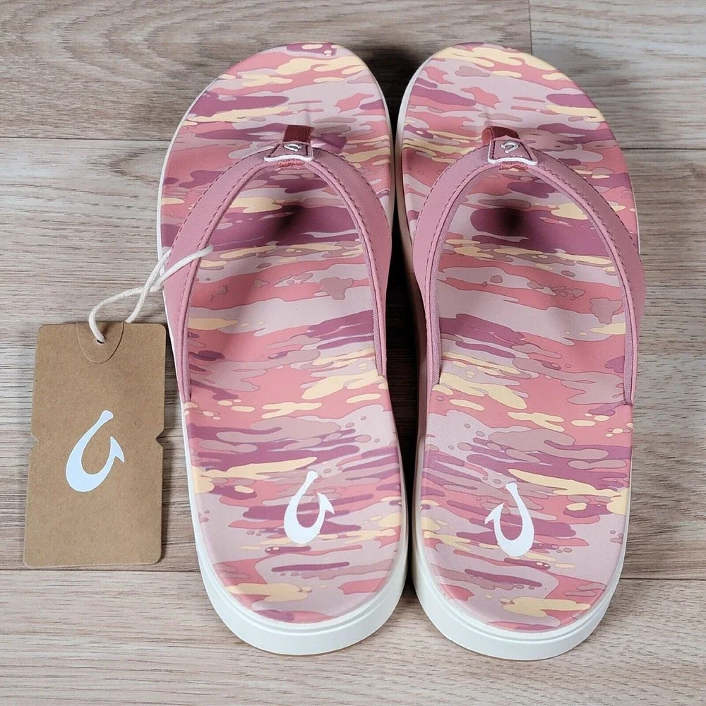 OluKai NU'A PI'O Sandals Womens Size 7 Ash Rose Wai Camo 20445-AVWQ - Picture 2 of 5